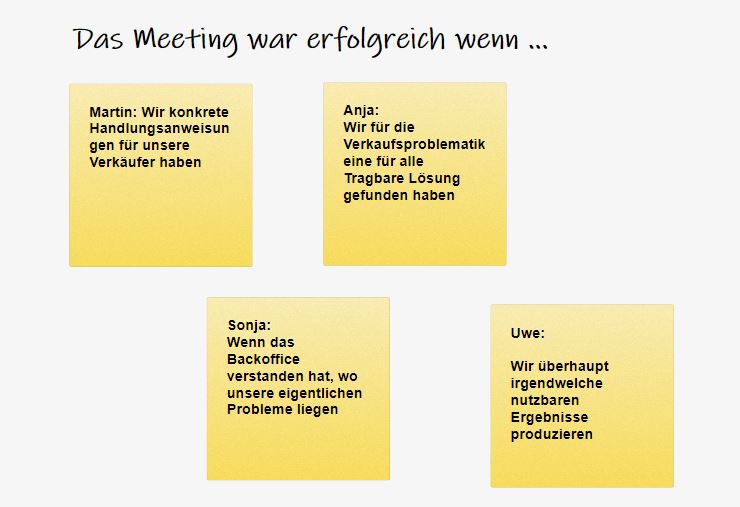 Beispiel für eine Abfrage der Erwartungshaltung an ein Meeting
